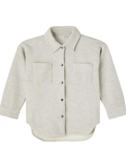 Surchemise boutonnée grise unie à base asymétrique et col à revers courts