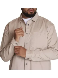 Surchemise en coton beige unie col italien et à manches longues