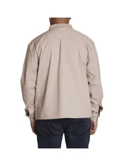 Surchemise en coton beige unie col italien et à manches longues