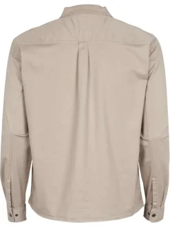 Surchemise en coton beige unie col italien et à manches longues