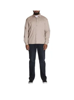 Surchemise en coton beige unie col italien et à manches longues