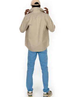Surchemise en coton beige unie coupe droite avec un col français