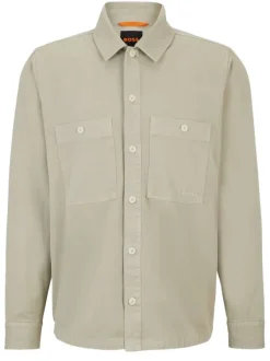 Surchemise en coton beige unie coupe droite avec un col français