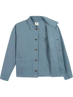 Surchemise en coton bleue unie avec une coupe droite et un col français