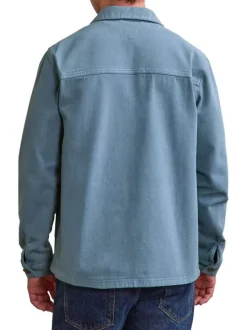 Surchemise en coton bleue unie avec une coupe droite et un col français