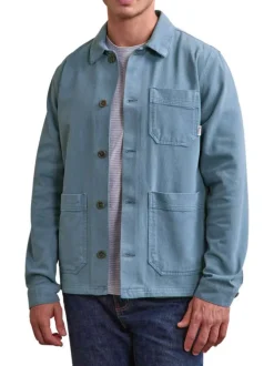 Surchemise en coton bleue unie avec une coupe droite et un col français