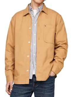 Surchemise en coton camel unie avec une coupe droite et un col français