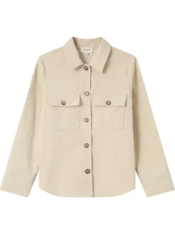 Surchemise en coton écrue en velours avec une coupe ample et 2 poches
