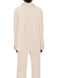 Surchemise en coton écrue en velours avec une coupe ample et 2 poches