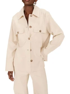 Surchemise en coton écrue en velours avec une coupe ample et 2 poches