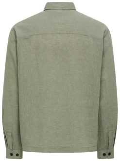 Surchemise en coton et lin mélangé verte unie pourvue d'une coupe droite