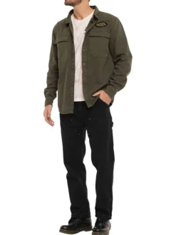 Surchemise en coton kaki uni avec une coupe droite et un col à revers