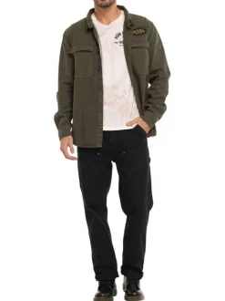 Surchemise en coton kaki uni avec une coupe droite et un col à revers