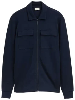 Surchemise en coton marine uni avec une coupe droite et un col à revers