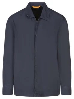 Surchemise en coton marine unie avec une coupe droite et un col à revers