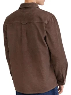 Surchemise en coton marron pourvue d'un col à revers et de manches longues