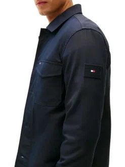 Surchemise en coton mélangé marine pourvue d'une fermeture boutonnée