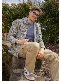 Surchemise en coton mélangé multicolore à imprimé camouflage et à coupe regular