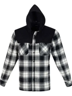 Surchemise en coton noire à carreaux à coupe droite et col à capuche
