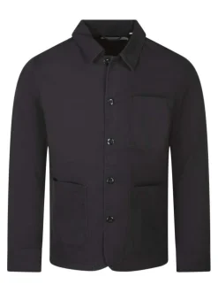 Surchemise en coton noire unie avec une coupe droite et un col à revers