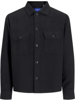 Surchemise en coton noire unie à coupe regular avec col à revers et 2 poches