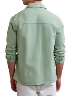 Surchemise en coton verte unie avec une coupe droite et un col français