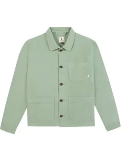 Surchemise en coton verte unie avec une coupe droite et un col français