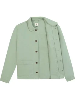 Surchemise en coton verte unie avec une coupe droite et un col français