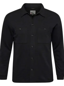 Surchemise Grande Taille en coton noire unie droite à col français et poches