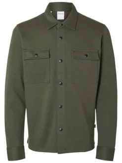 Surchemise Jackie kaki en maille piquée avec coupe droite et col à revers