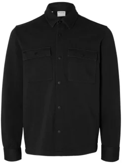 Surchemise Jackie noire en maille piquée avec coupe droite et col à revers