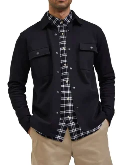 Surchemise Jackie noire en maille piquée avec coupe droite et col à revers