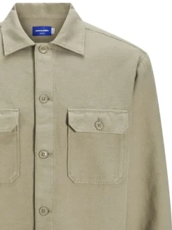Surchemise kaki unie en coton à coupe regular avec 2 poches et col à revers