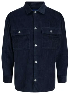Surchemise marine unie avec une coupe droite et des manches longues