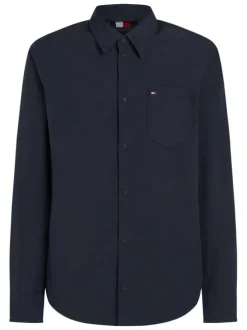 Surchemise marine unie à coupe droite, col français et à manches longues