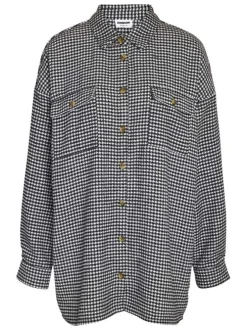 Surchemise noire avec un imprimé pied de poule une coupe oversize et des poches