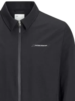 Surchemise noire unie à coupe droite avec col à revers et manches longues