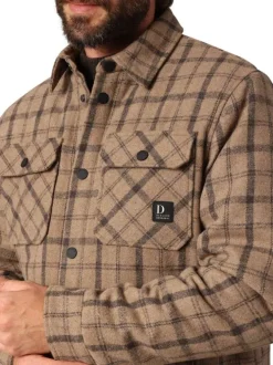 Surchemise taupe motif écossais avec un col à rabats et des manches longues