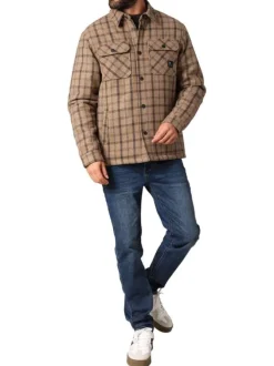 Surchemise taupe motif écossais avec un col à rabats et des manches longues