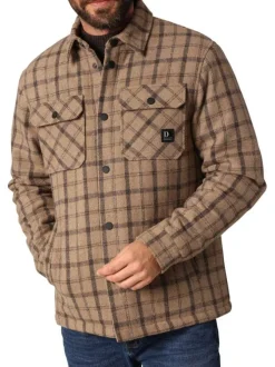 Surchemise taupe motif écossais avec un col à rabats et des manches longues