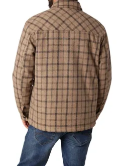 Surchemise taupe motif écossais avec un col à rabats et des manches longues