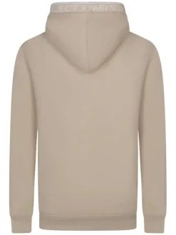 Sweat à capuche beige uni à coupe droite avec une grande poche