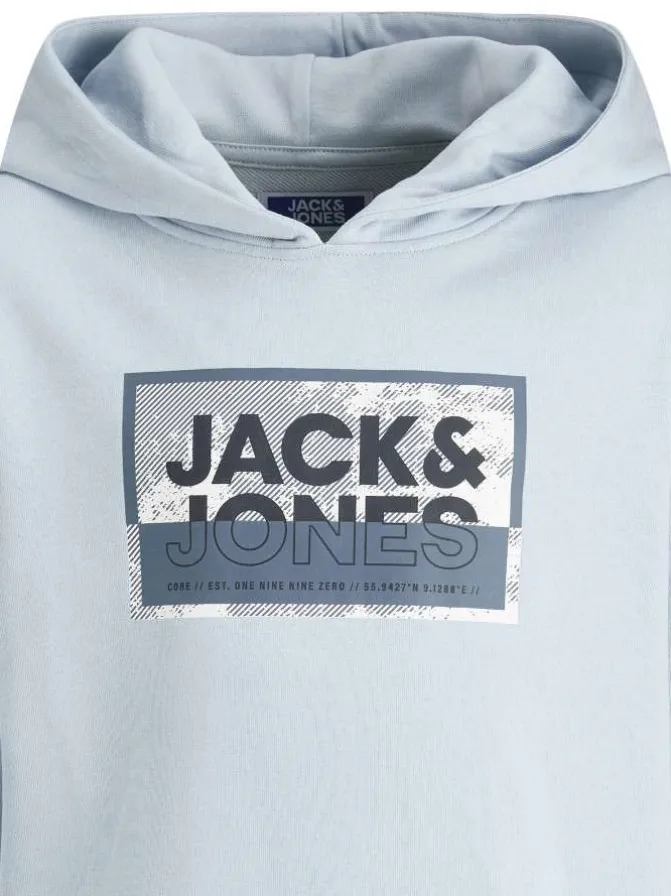 Sweat à capuche bleu imprimé en coton mélangé à manches longues