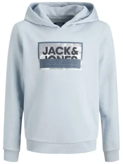 Sweat à capuche bleu imprimé en coton mélangé à manches longues