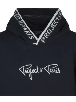 Sweat à capuche bleu marine uni à coupe droite avec une grande poche