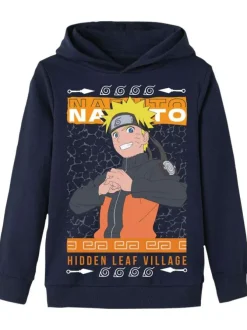 Sweat à capuche bleu marine avec un imprimé et une coupe droite
