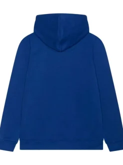 Sweat à capuche bleu uni avec logo de la marque floqué en vert et blanc