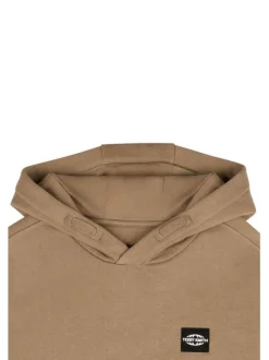 Sweat à capuche chocolat en coton mélangé avec poche kangourou et logo
