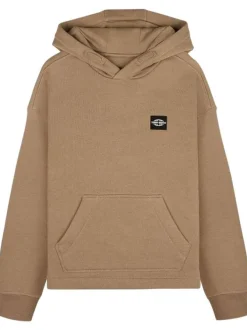 Sweat à capuche chocolat en coton mélangé avec poche kangourou et logo