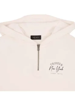 Sweat à capuche en coton blanc uni avec une coupe droite et une fermeture zippée